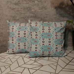 Komplet 2 szt poszewki 40x40 cm geometryczne boho aztec turkus czerwony 100% bawełna HandmadebyAmia