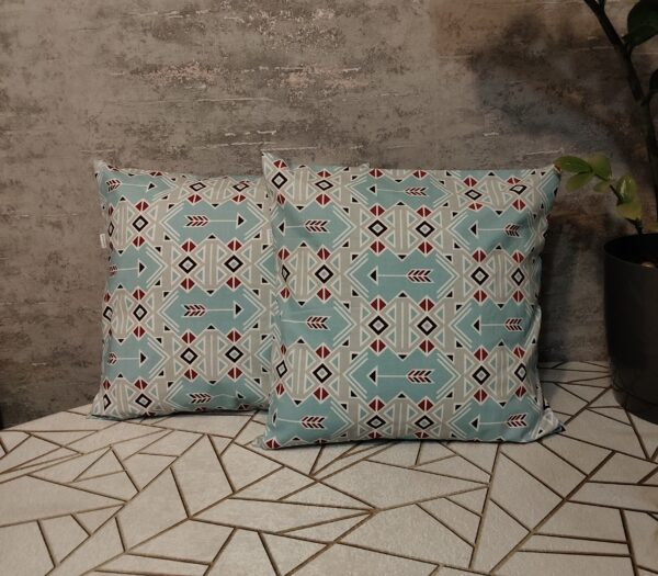 Komplet 2 szt poszewki 40x40 cm geometryczne boho aztec turkus czerwony 100% bawełna HandmadebyAmia