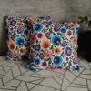 Komplet 2 szt poszewki 40x40 cm folk łowicz kwiaty kolorowe ciemny zielony tył 100% bawełna HandmadebyAmia