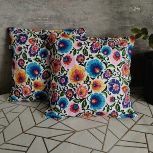 Komplet 2 szt poszewki 40x40 cm folk łowicz kwiaty kolorowe ciemny zielony tył 100% bawełna HandmadebyAmia