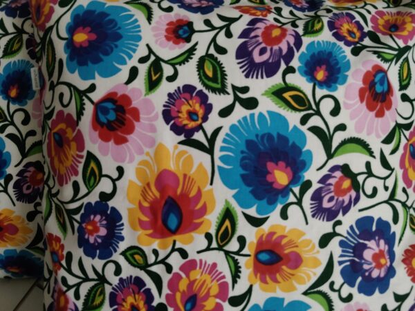 Komplet 2 szt poszewki 40x40 cm folk łowicz kwiaty kolorowe ciemny zielony tył 100% bawełna HandmadebyAmia