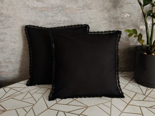 Komplet 2 szt poszewki 40x40 cm czarne z koronką eleganckie glamour 100% bawełna HandmadebyAmia