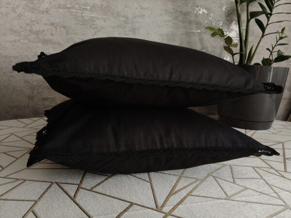 Komplet 2 szt poszewki 40x40 cm czarne z koronką eleganckie glamour 100% bawełna HandmadebyAmia