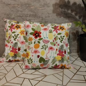 🦩🦩Komplet 2 szt poszewki 40x40 cm flamingi tropikalne liście różowy tył 100% bawełna HandmadebyAmia