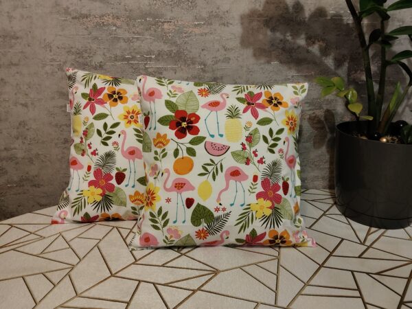 🦩🦩Komplet 2 szt poszewki 40x40 cm flamingi tropikalne liście różowy tył 100% bawełna HandmadebyAmia