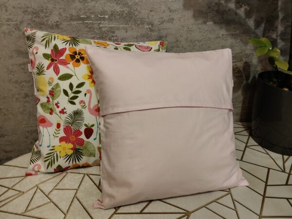 🦩🦩Komplet 2 szt poszewki 40x40 cm flamingi tropikalne liście różowy tył 100% bawełna HandmadebyAmia