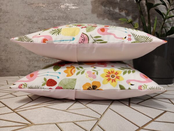 🦩🦩Komplet 2 szt poszewki 40x40 cm flamingi tropikalne liście różowy tył 100% bawełna HandmadebyAmia
