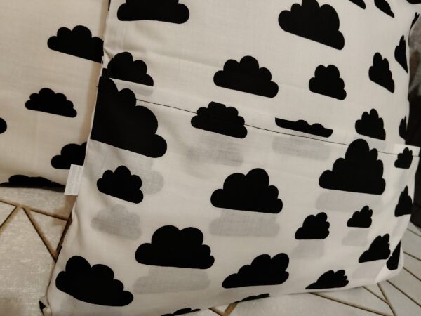 komplet 2 szt poszewki 40x40 cm czarne chmurki na białym tle skandynawski wzór 100% bawełna HandmadebyAmia
