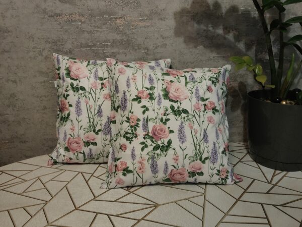 🌸🪻🍃Komplet 2 szt poszewki 40x40 cm róże lawenda romantyczne kwiatowe 100% bawełna HandmadebyAmia