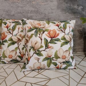 🌸🌿Komplet 2 szt poszewki 40x40 cm magnolie zielone eleganckie kwiatowe 100% bawełna HandmadebyAmia