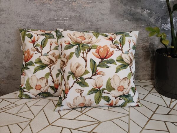🌸🌿Komplet 2 szt poszewki 40x40 cm magnolie zielone eleganckie kwiatowe 100% bawełna HandmadebyAmia