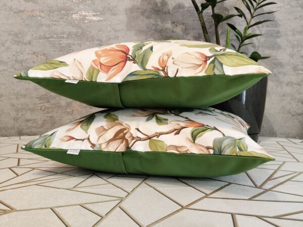 🌸🌿Komplet 2 szt poszewki 40x40 cm magnolie zielone eleganckie kwiatowe 100% bawełna HandmadebyAmia