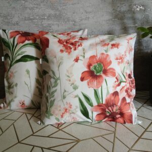 🌸🌿🍃🌸Komplet 2 szt poszewki 40x40 cm kwiaty czerwone eleganckie kwiatowe 100% bawełna HandmadebyAmia