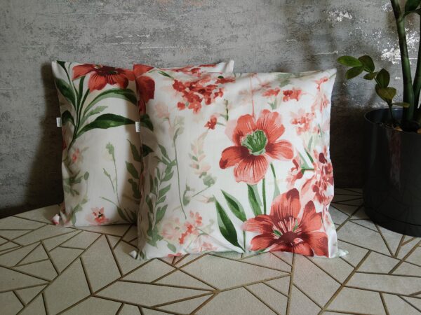 🌸🌿🍃🌸Komplet 2 szt poszewki 40x40 cm kwiaty czerwone eleganckie kwiatowe 100% bawełna HandmadebyAmia