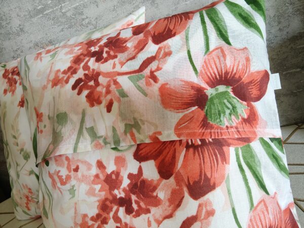 🌸🌿🍃🌸Komplet 2 szt poszewki 40x40 cm kwiaty czerwone eleganckie kwiatowe 100% bawełna HandmadebyAmia