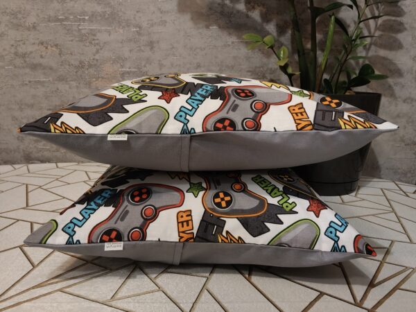 🎮🎮Komplet 2 szt poszewki 40x40 cm pady gamingowe dla gracza szare 100% bawełna HandmadebyAmia