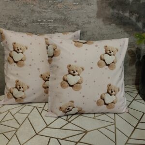 🧸🤍🤍🧸Komplet 2 szt poszewki 40x40 cm misie z serduszkiem różowe tło 100% bawełna HandmadebyAmia