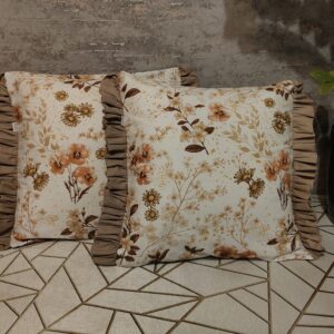 ❤️🤎🍂🏵️Komplet 2 szt poszewki 40x40 cm kwiaty złote brąz falbanka styl boho 100% bawełna HandmadebyAmia