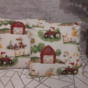 🚜🐓🌳Komplet 2 szt poszewki 40x40 cm farma traktor zwierzęta dziecięce 100% bawełna HandmadebyAmia