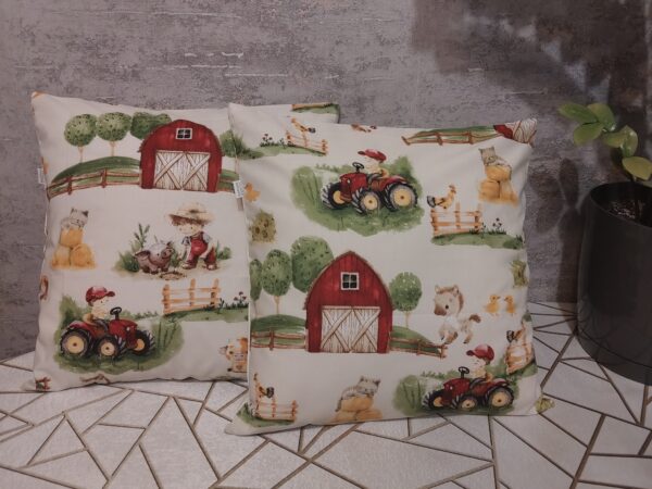 🚜🐓🌳Komplet 2 szt poszewki 40x40 cm farma traktor zwierzęta dziecięce 100% bawełna HandmadebyAmia