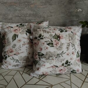 🌿🏵️🌿Komplet 2 szt poszewki 40x40 cm eleganckie kwiaty beż róż 100% bawełna HandmadebyAmia