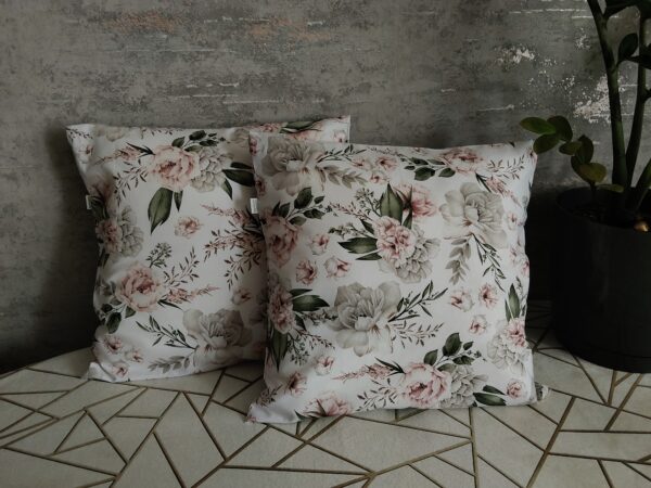 🌿🏵️🌿Komplet 2 szt poszewki 40x40 cm eleganckie kwiaty beż róż 100% bawełna HandmadebyAmia