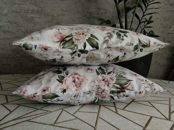 🌿🏵️🌿Komplet 2 szt poszewki 40x40 cm eleganckie kwiaty beż róż 100% bawełna HandmadebyAmia