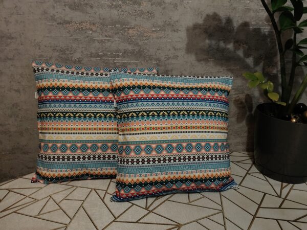 Komplet 2 szt poszewki 40x40 cm boho etno kolorowe geometryczne 100% bawełna HandmadebyAmia