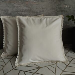Komplet 2 szt poszewki 40x40 cm beżowe z koronką eleganckie boho 100% bawełna HandmadebyAmia