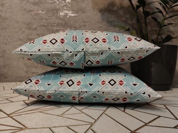 Komplet 2 szt poszewki 40x40 cm geometryczne boho aztec turkus czerwony 100% bawełna HandmadebyAmia
