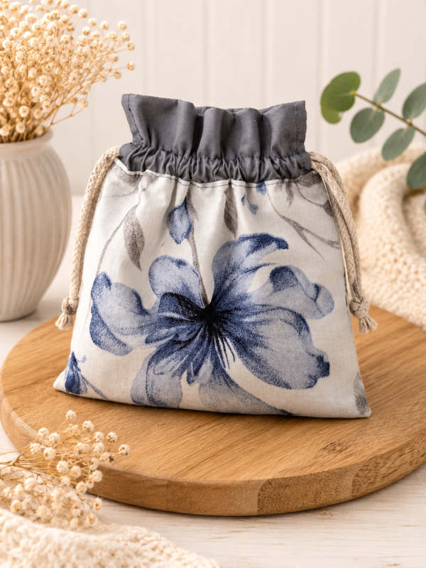 Woreczek bawełniany dwustronny 24x23 cm, wielofunkcyjny, szyty ręcznie – Handmade by Amia