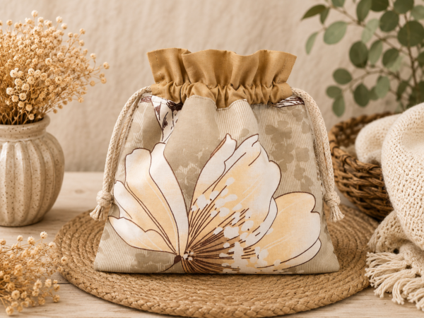 Woreczek bawełniany dwustronny 24x23 cm, brazowo-karmelowy, wielofunkcyjny – Handmade by Amia