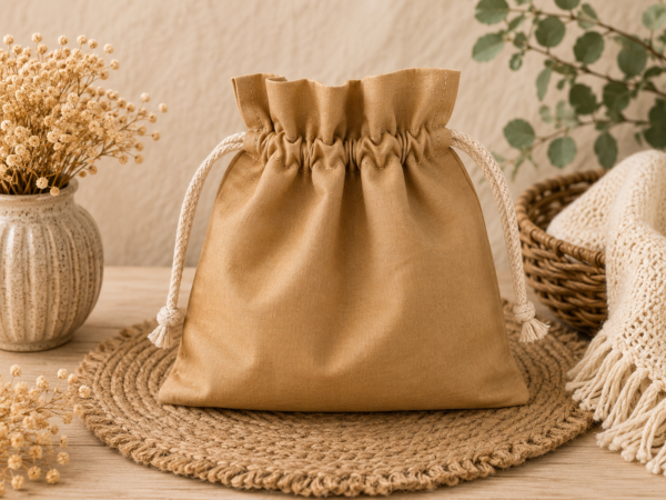 Woreczek bawełniany dwustronny 24x23 cm, brazowo-karmelowy, wielofunkcyjny – Handmade by Amia