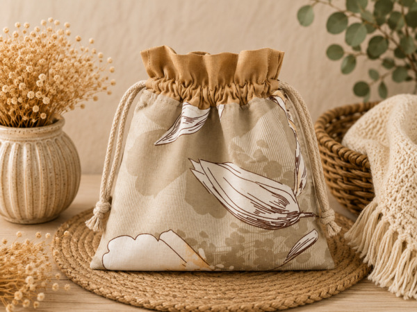 Woreczek bawełniany dwustronny 24x23 cm, brazowo-karmelowy, wielofunkcyjny – Handmade by Amia
