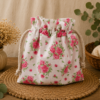 Woreczek bawełniany dwustronny 24x23 cm, różowy w różyczki, wielofunkcyjny – Handmade by Amia