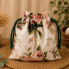 Woreczek bawełniany dwustronny 24x23 cm, zielony w kwiaty, wielofunkcyjny – Handmade by Amia