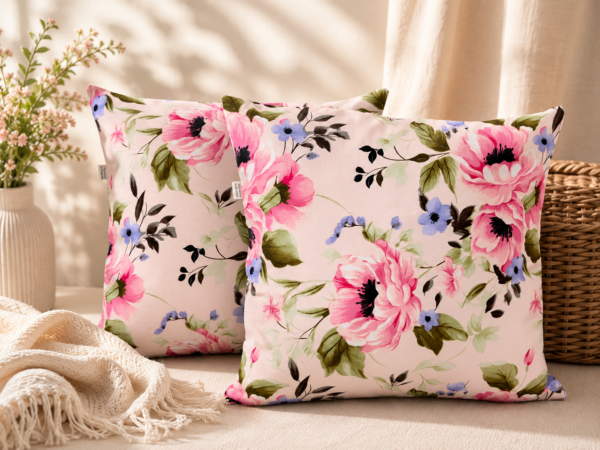 2 szt poszewki 40x40 różowe kwiaty pastelowe bawełna HandmadebyAmia