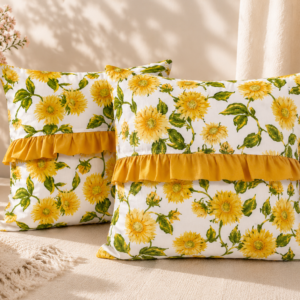 2 szt poszewki 40x40 słoneczniki z musztardową falbanką bawełna HandmadebyAmia