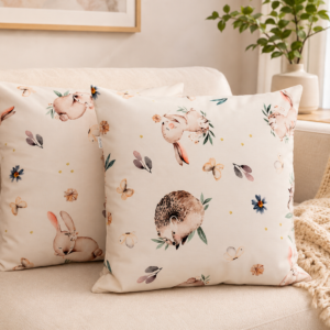 Poszewki 40x40 bawełna – leśne zwierzątka królik jeż | HandmadebyAmia