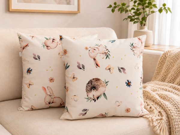 Poszewki 40x40 bawełna – leśne zwierzątka królik jeż | HandmadebyAmia