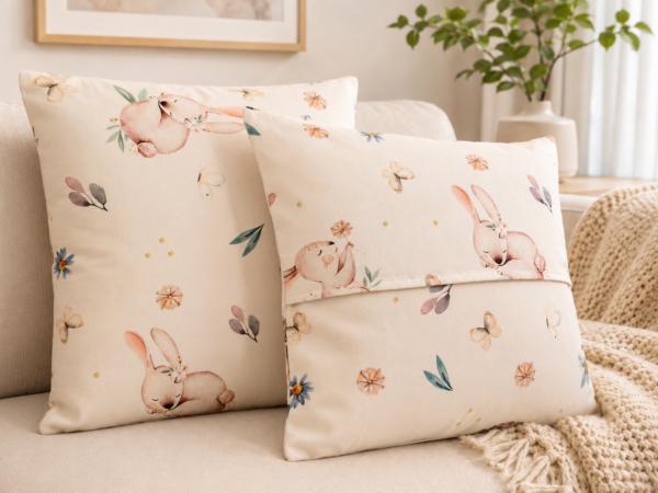 Poszewki 40x40 bawełna – leśne zwierzątka królik jeż | HandmadebyAmia