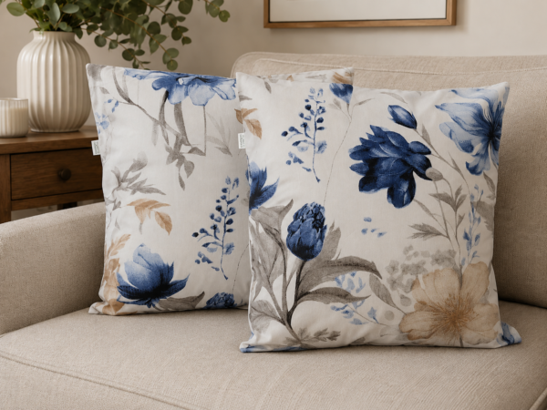 2 szt poszewki 40x40 kwiaty niebieskie beżowe bawełna HandmadebyAmia