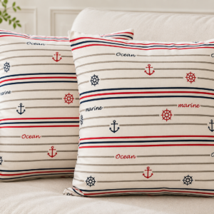 Poszewki 2 szt 40x40 styl marynistyczny paski kotwice bawełna HandmadebyAmia