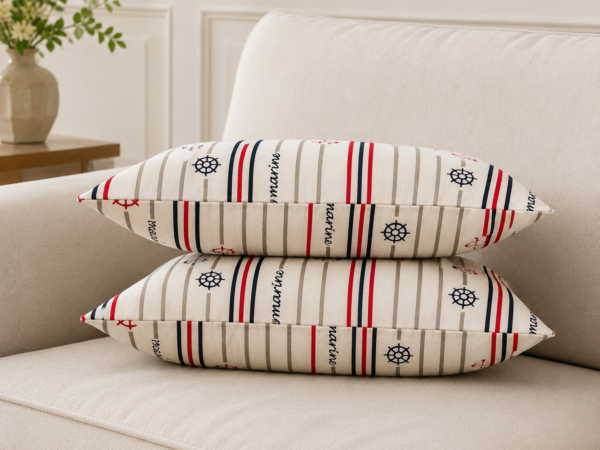 Poszewki 2 szt 40x40 styl marynistyczny paski kotwice bawełna HandmadebyAmia