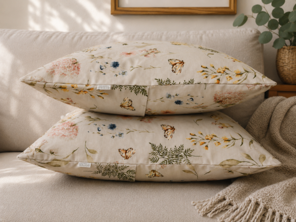 Poszewki 40x40 bawełna – kwiaty polne boho motyle | HandmadebyAmia