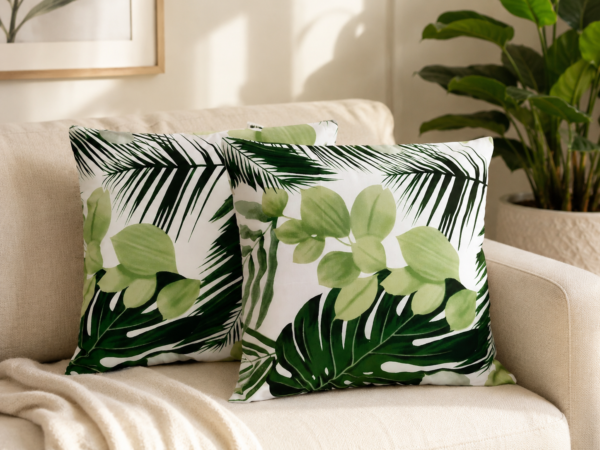 Poszewki 40x40 cm liście tropikalne zielone monstera palma 100% bawełna HandmadebyAmia