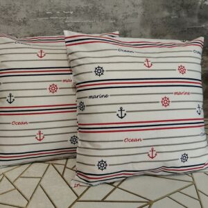 Poszewki 2 szt 40x40 styl marynistyczny paski kotwice bawełna HandmadebyAmia