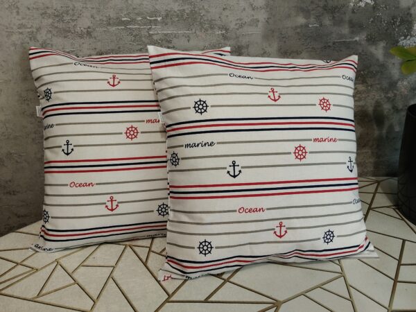oplus_0 Poszewki 2 szt 40x40 styl marynistyczny paski kotwice bawełna HandmadebyAmia