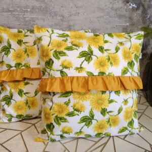2 szt poszewki 40x40 słoneczniki z musztardową falbanką bawełna HandmadebyAmia
