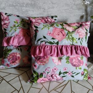 2 szt poszewki 40x40 kwiatowe wrzosowo lawendowe z falbanką bawełna HandmadebyAmia